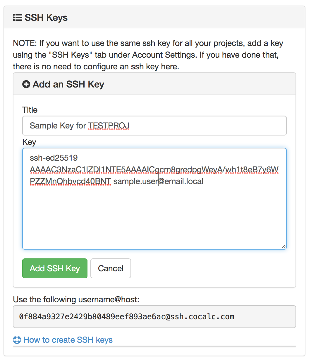 dialog to add SSH key