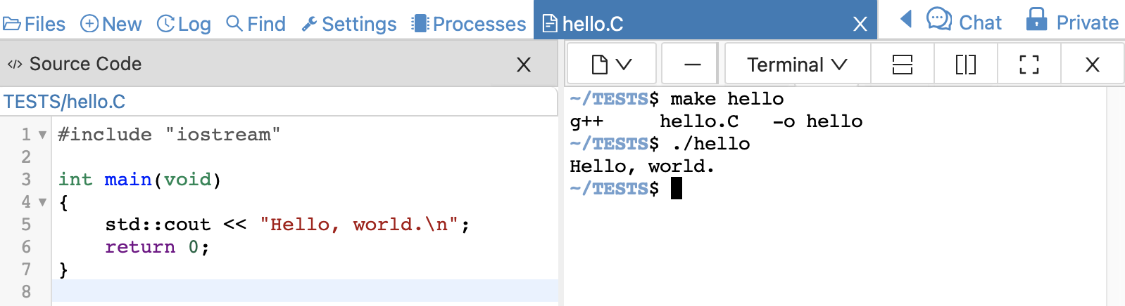 editing and running C++ from the frame editor