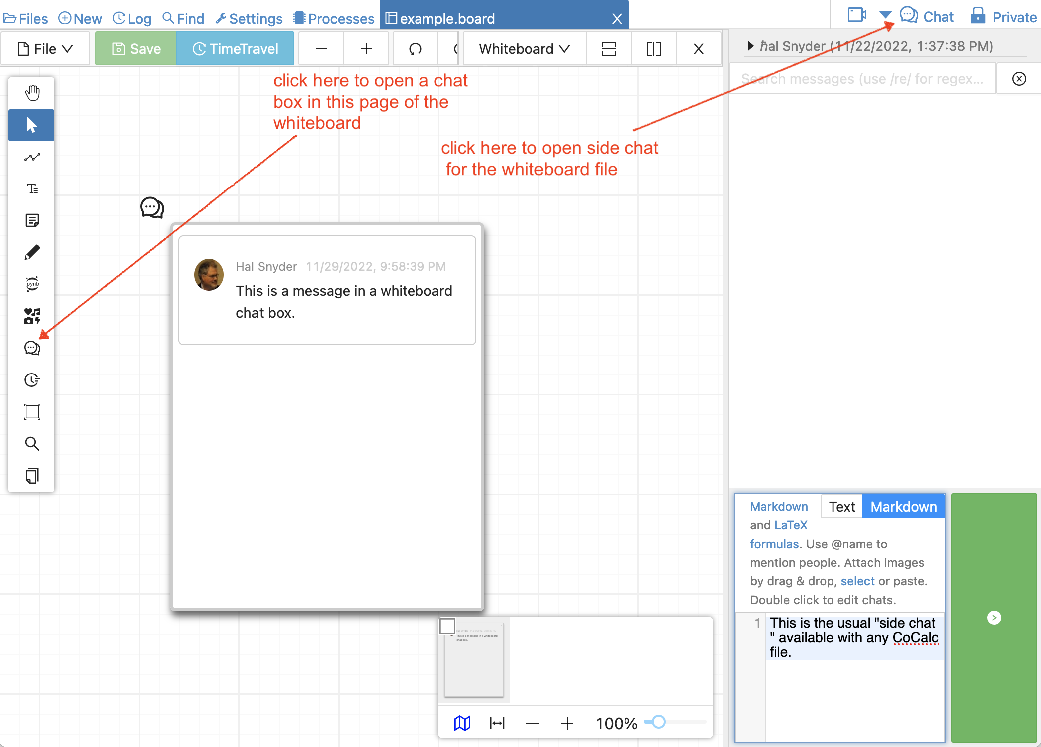 example chat box and side chat in whiteboard