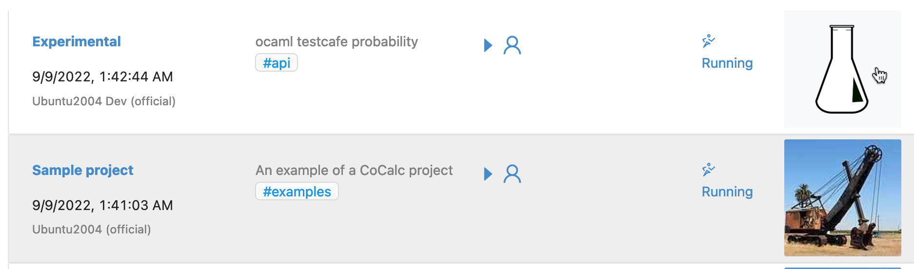 clickable project image in project list