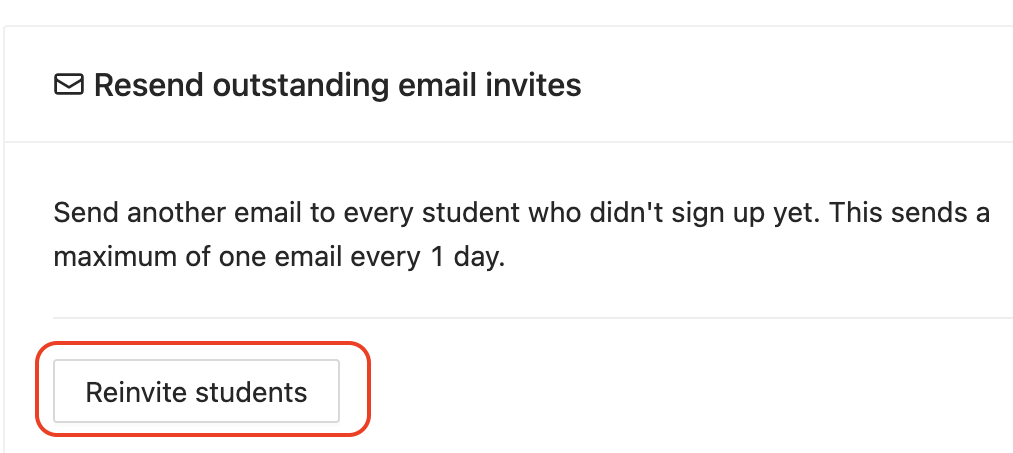 button to resend email invitations to students in lower right of course Configuration tab