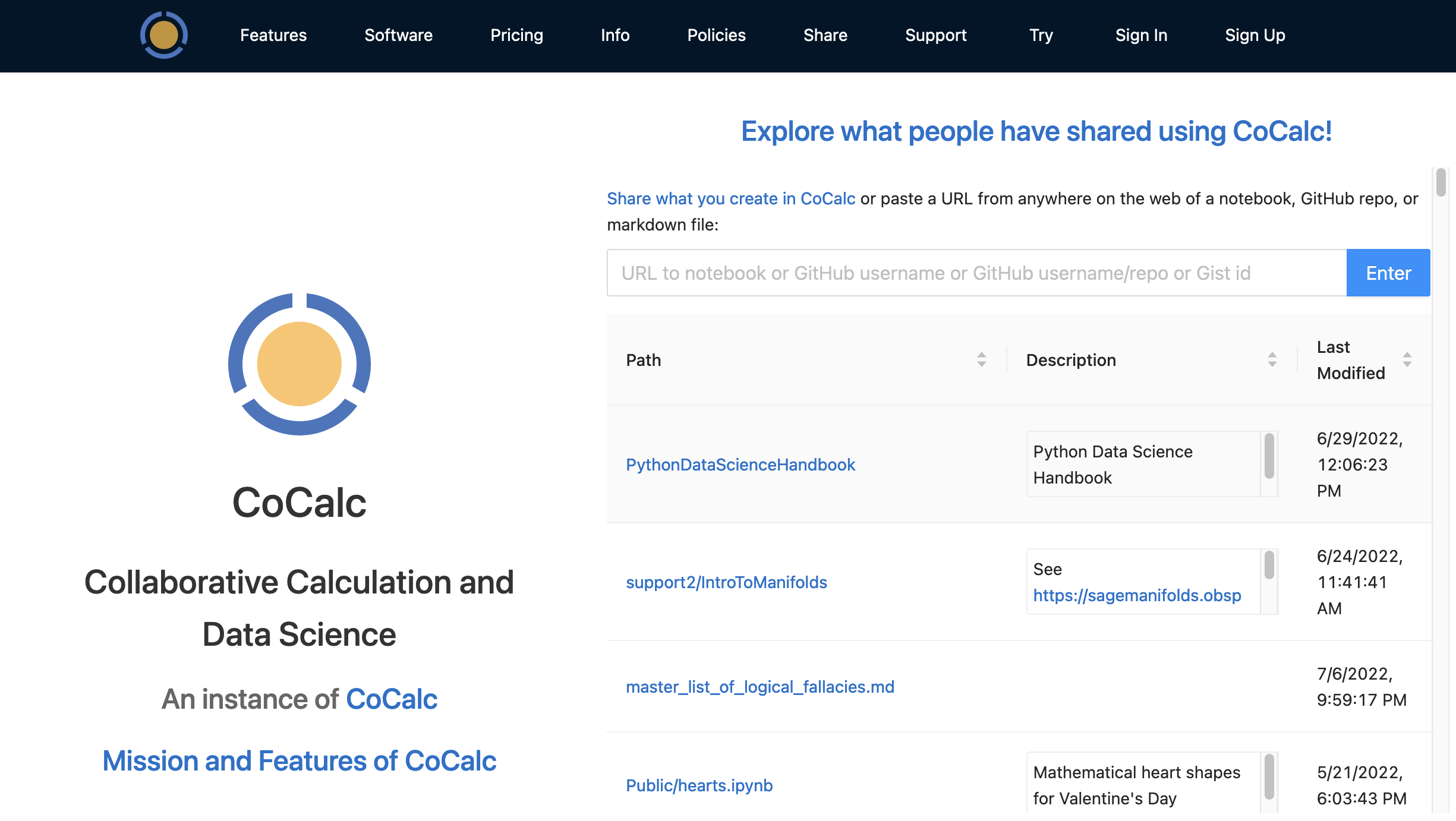 share server preview at CoCalc home page