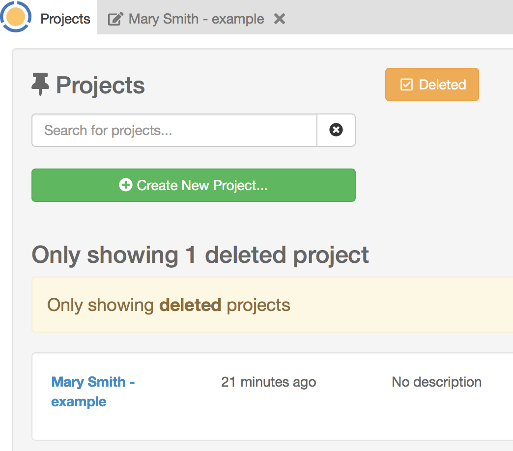 showing deleted projects in the project list