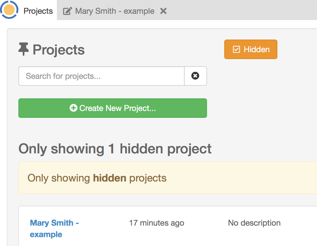 showing hidden projects in the project list