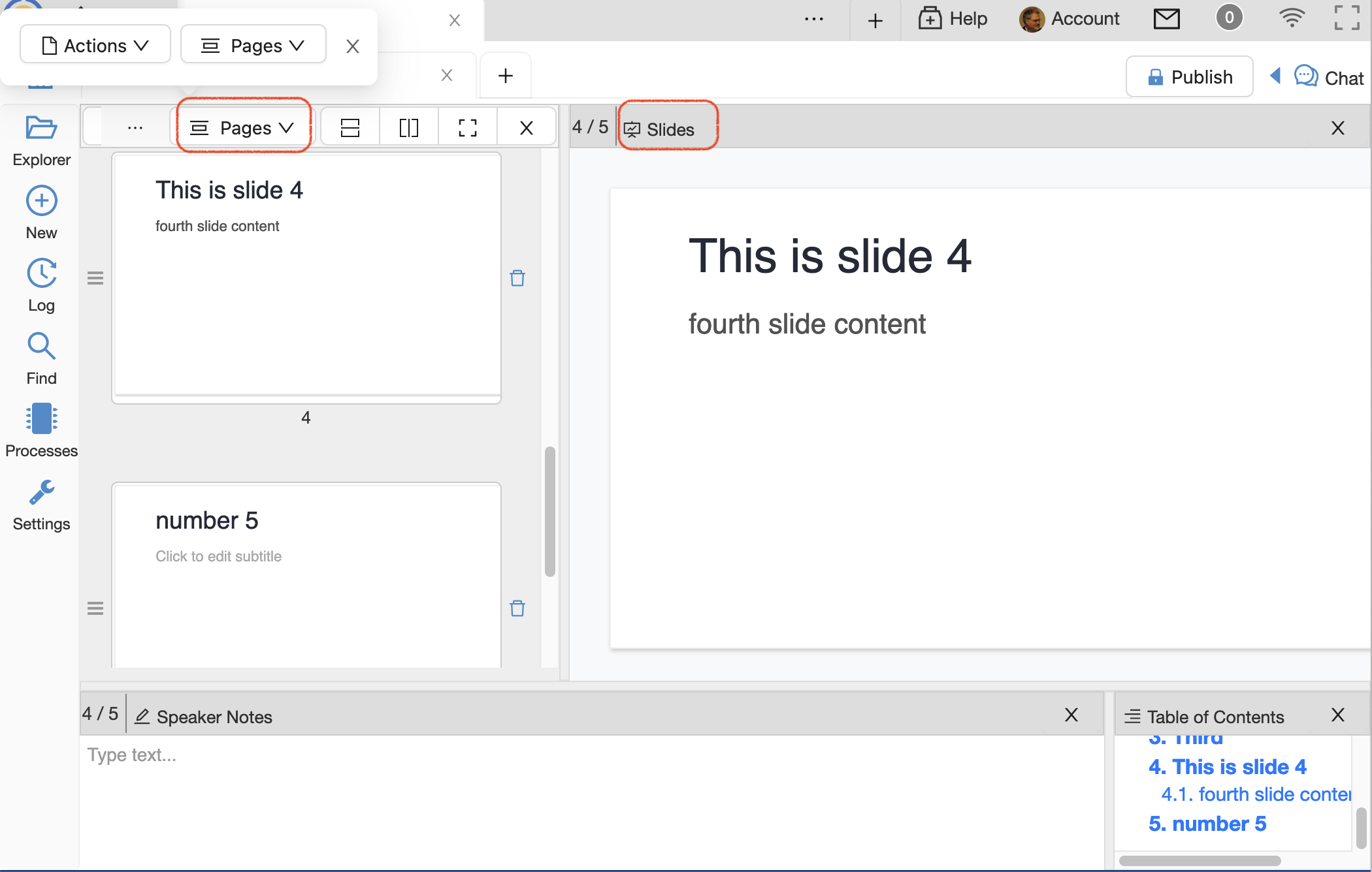 pages and slides views side by side