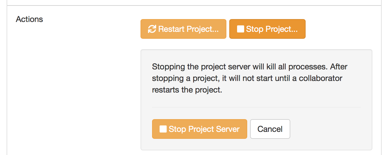 confirmation button for stopping a project
