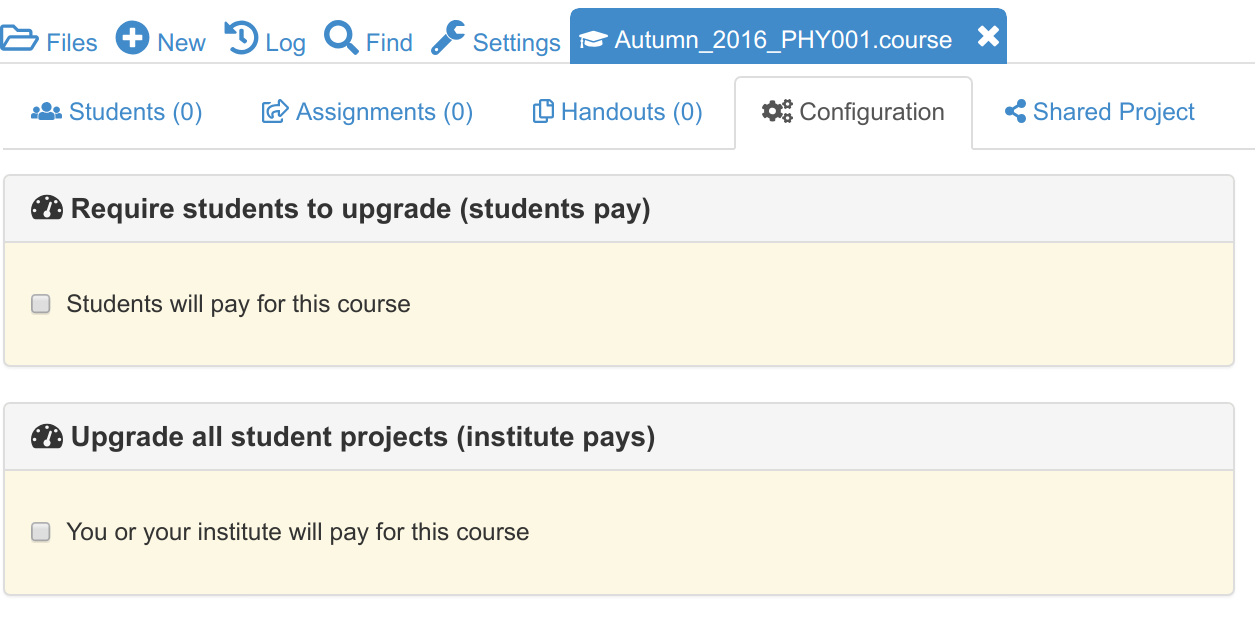 student pay vs institute pays, choices for upgrading student projects