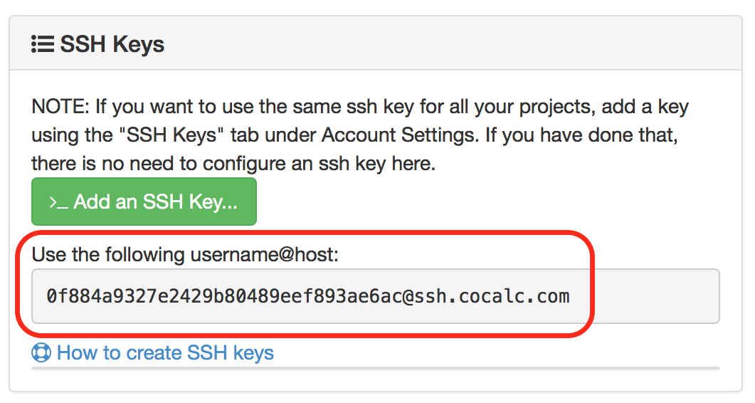 SSH Keys in project settings with ssh username outlined
